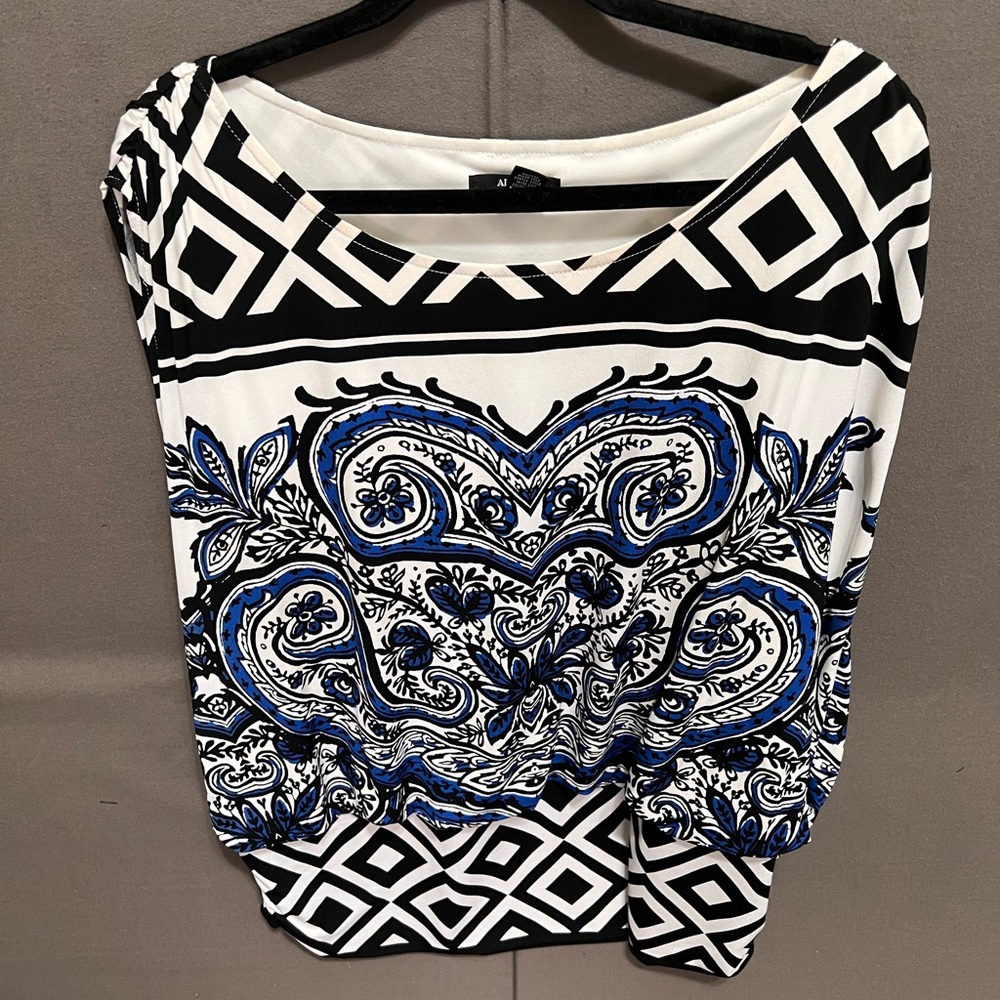 Alfani Women's Black and Blue Patterned Top Lot 28